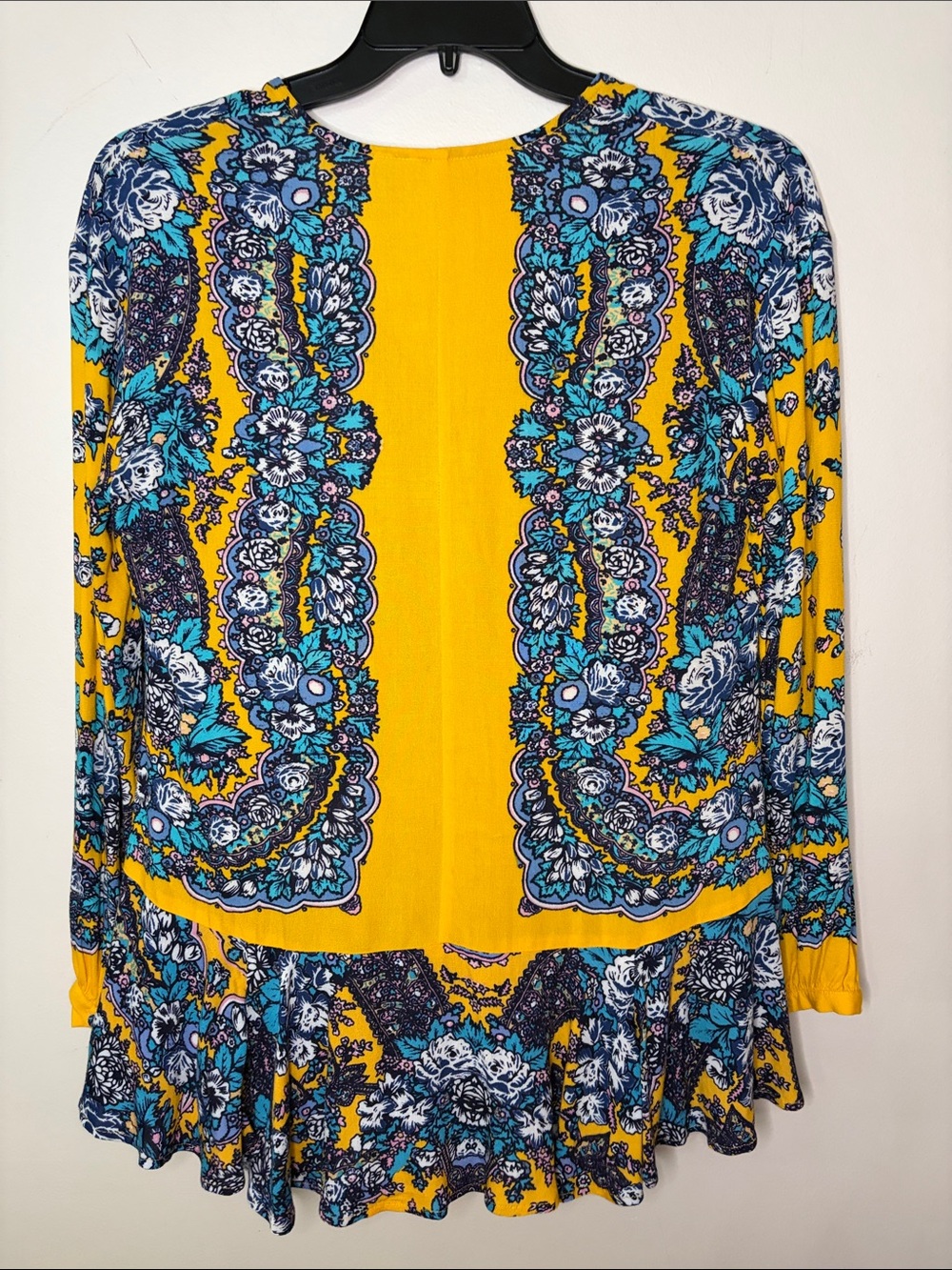 Free People Boho Yellow and Blue Paisley Peplum Top - Picture 4 of 5